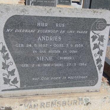 RENSBURG Andries, van 1897-1958 &amp; Sienie BURGER 1901-1984