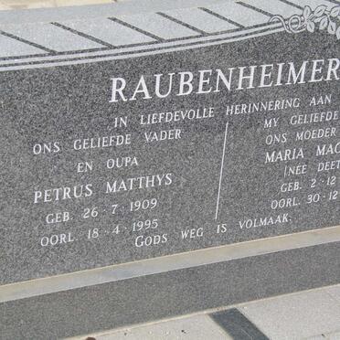 RAUBENHEIMER Petrus Matthys 1909-1995 &amp; Maria Magdalena DEETLEFS 1915-1990
