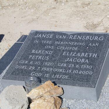 RENSBURG Barend Petrus, janse van 1920-1983 &amp; Elizabeth Jacoba 1930-2000