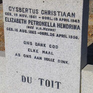 TOIT Gysbertus Christiaan, du 1861-1943 &amp; Elizabeth Petronella Hendrina van der MERWE 1865-1950