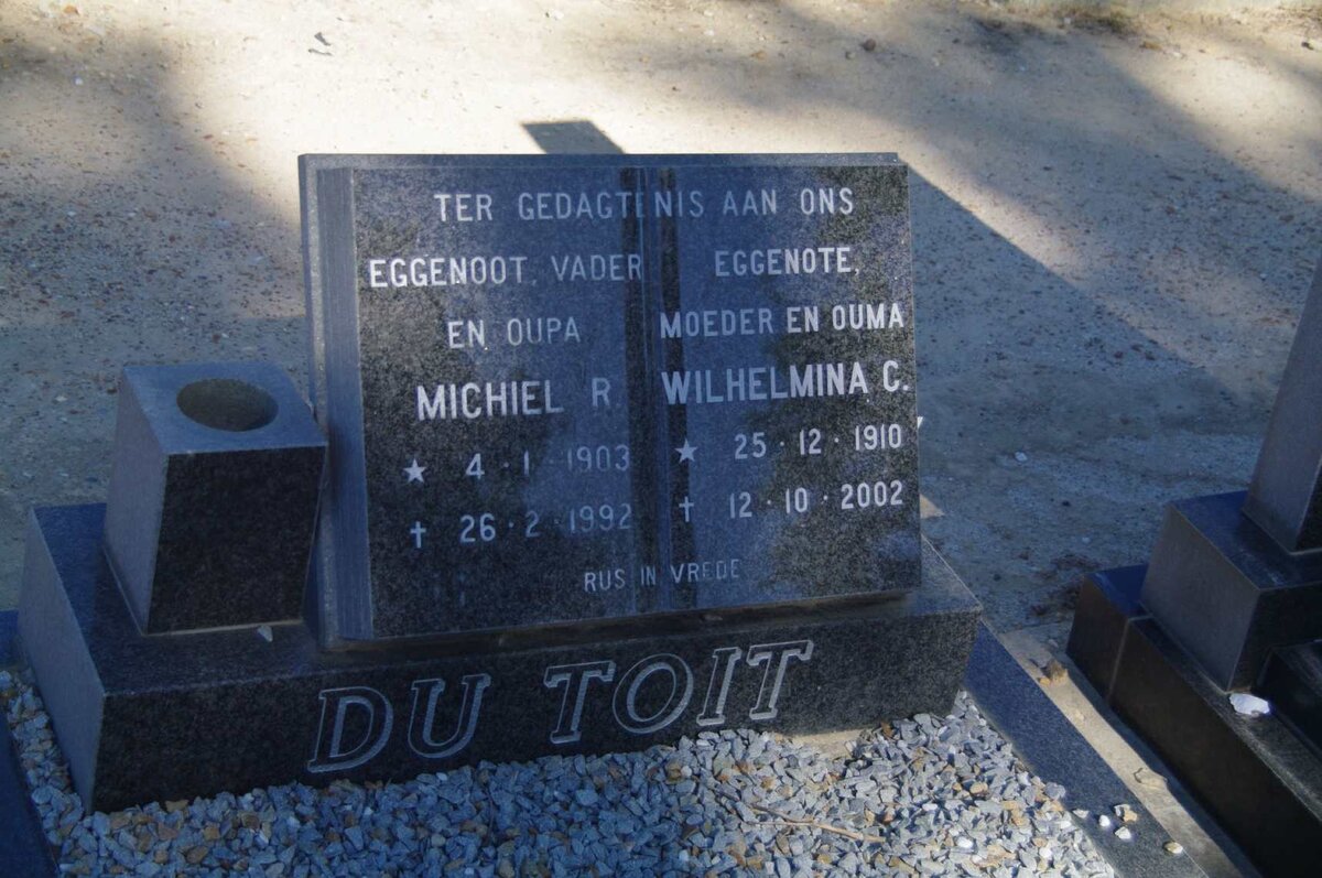 TOIT Michiel R., du 1903-1992 &amp; Wilhelmina C. 1910-2002
