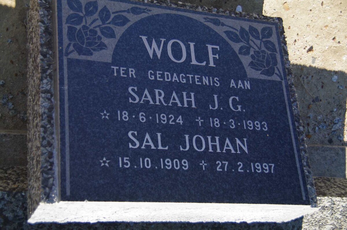 WOLF Sal Johan 1919-1997 &amp; Sarah J.G. 1924-1993