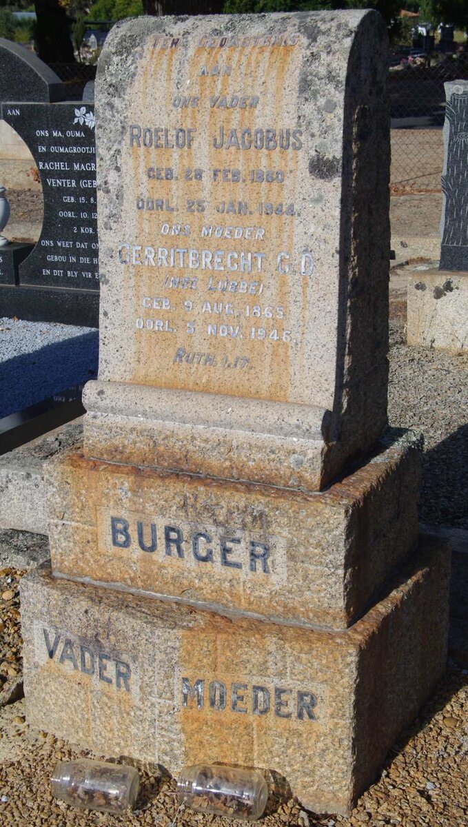 BURGER Roelof Jacobus 1860-1944 &amp; Gerriterecht G.D. LUBBE 1865-1946