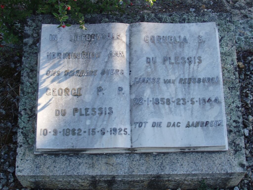 PLESSIS Geoge P.P., du 1862-1925 &amp; Cornelia S. JANSE VAN RENSBURG 1858-1944