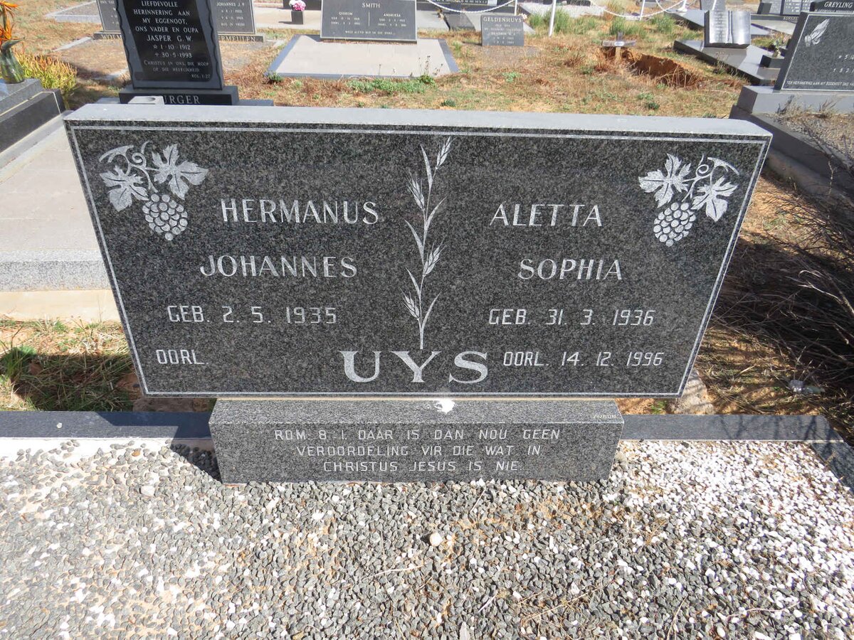 UYS Hermanus Johannes 1935- & Aletta Sophia 1936-1996