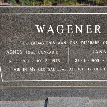 WAGENER Jannie 1903-1976 &amp; Agnes CONRADIE 1910-1976