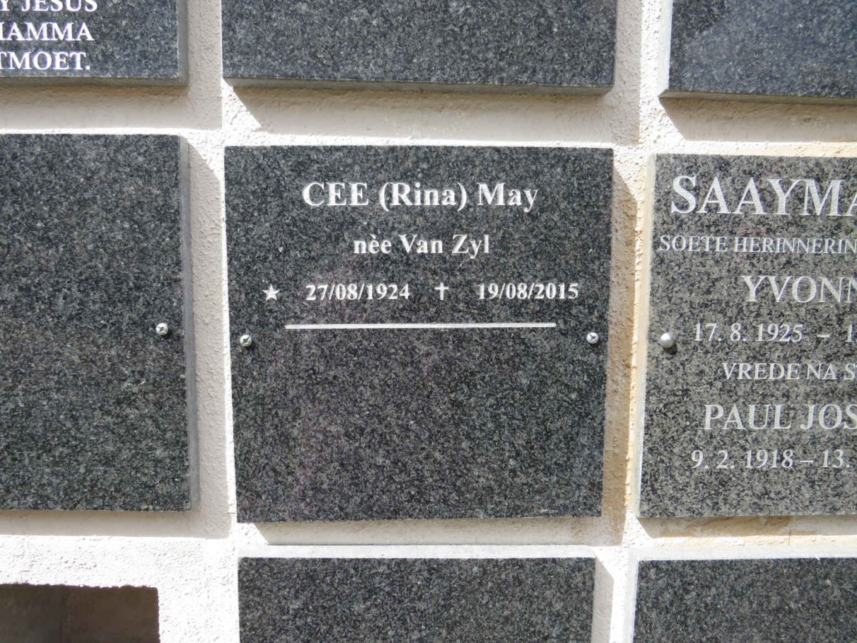 MAY C.E.E. nee VAN ZYL 1924-2021
