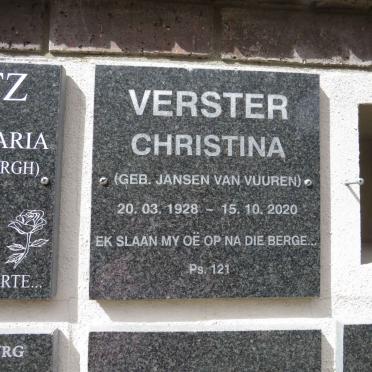 VERSTER Christina nee JANSEN VAN VUUREN 1928-2020