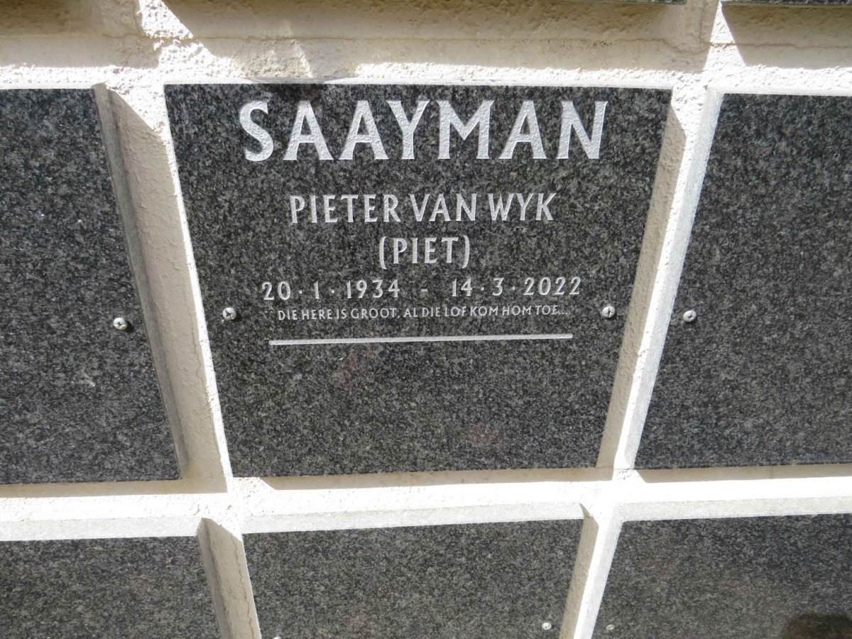 SAAYMAN Pieter van Wyk 1934-2022
