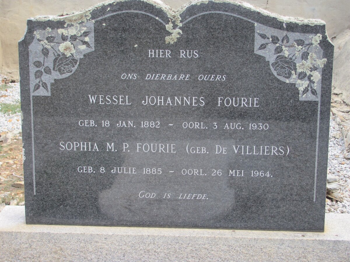 FOURIE Wessel Johannes 1882-1930 &amp; Sophie M.P. DE VILLIERS 1885-1964