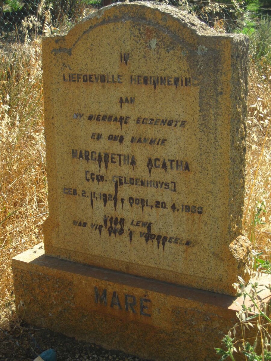 MARÉ Margaretha Agatha nee GELDENHUYS 1924-195?