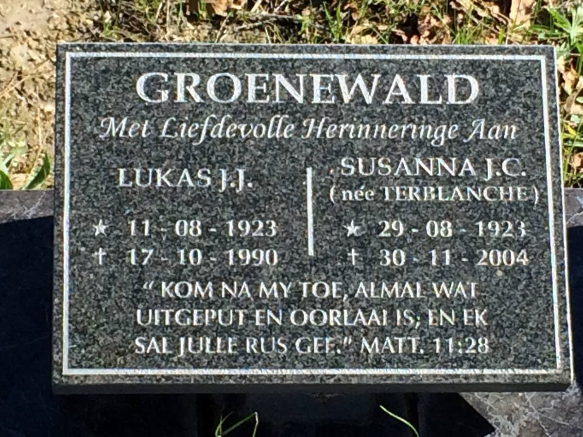 GROENEWALD Lukas J.J. 1923-1990 &amp; Susanna J.C. TERBLANCHE 1923-2004