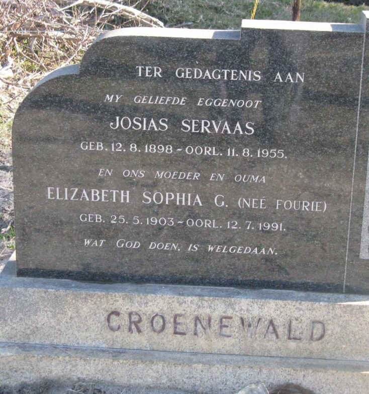 GROENEWALD Josias Servaas 1898-1955 &amp; Elizabeth Sophia G. FOURIE 1903-1991