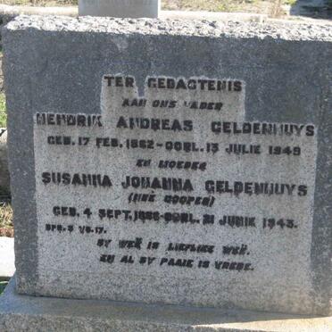 GELDENHUYS Hendrik Andreas 1862-1949 &amp; Susanna Johanna COOPER 1866-1943