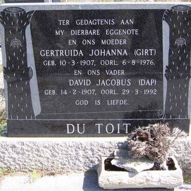 TOIT David Jacobus, du 1907-1992 &amp; Gertruida Johanna 1907-1976