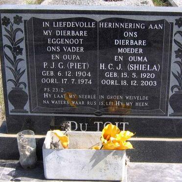 TOIT P.J.G., du 1904-1974 &amp; H.C.J. 1920-2003