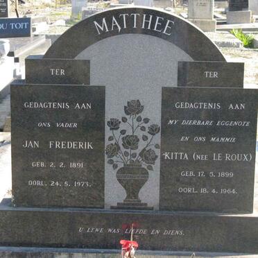MATTHEE Jan Frederik 1891-1973 &amp; Kitta LE ROUX 1899-1964
