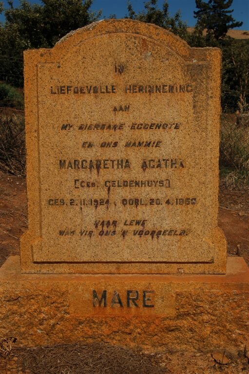 MARE Margaretha Agatha nee GELDENHUYS 1924-1956