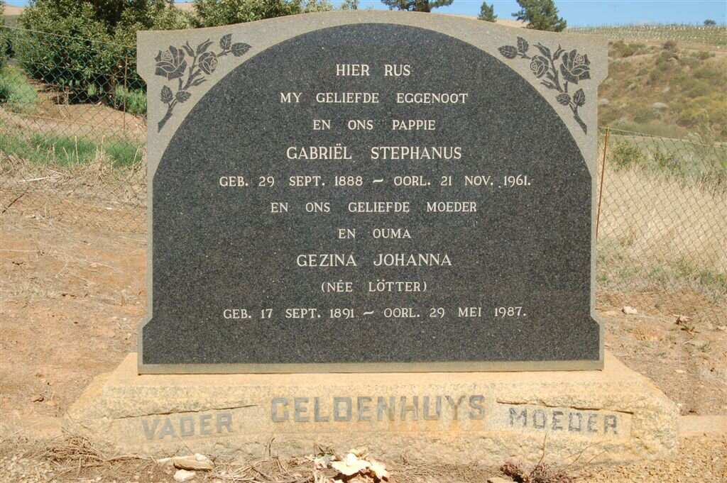 GELDENHUYS Gabriel Stephanus 1888-1961 &amp; Gezina Johanna LOTTER 1891-1987