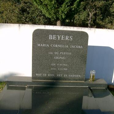 BEYERS Maria Cornelia Jacoba nee DU PLESSIS 1912-1999