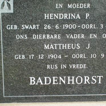 BADENHORST Mattheus J. 1904-1981 &amp; Hendrina P. SWART 1900-1974