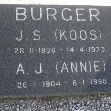 BURGER J.S. 1896-1973 &amp; A.J. 1904-1998