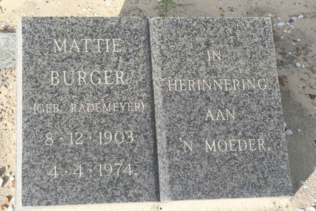 BURGER Mattie nee RADEMEYER 1903-1974