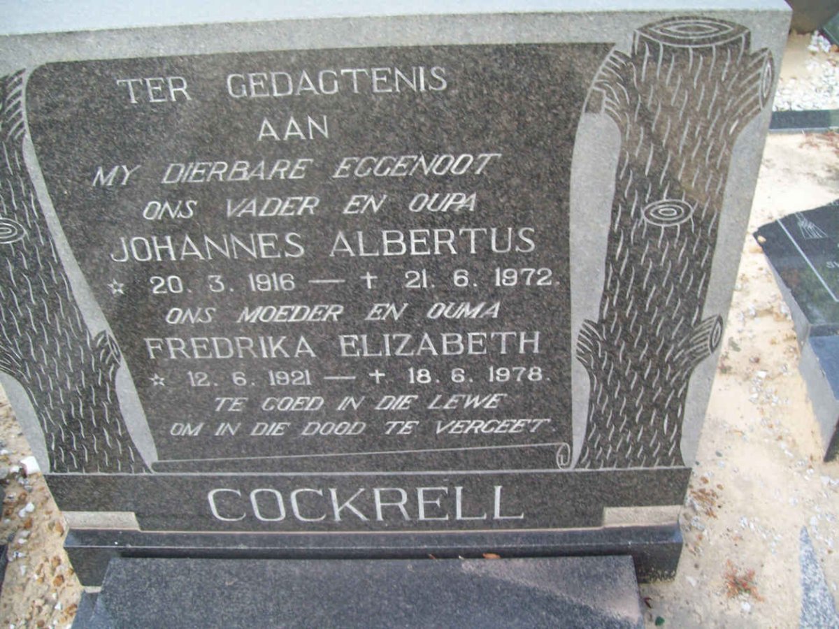 COCKRELL Johannes Albertus 1916-1972 &amp; Fredrika Elizabeth 1921-1978
