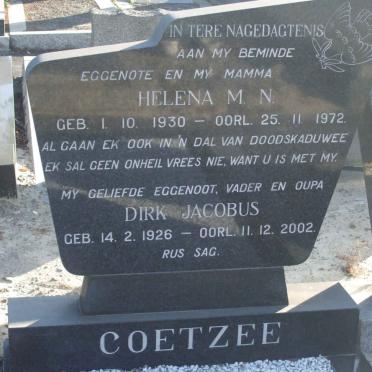 COETZEE Dirk Jacobus 1926-2002 &amp; Helena M.N. 1930-1972