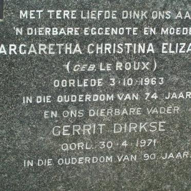 DIRKSE Gerrit -1971 &amp; Margaretha Christina Elizabeth LE ROUX -1963