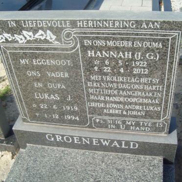 GROENEWALD Lukas J. 1919-1994 &amp; J.G. 1922-2012