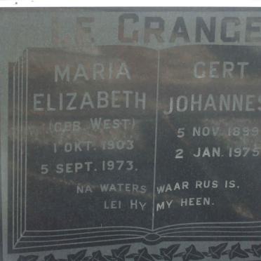 GRANGE Gert Johannes, le 1899-1975 &amp; Maria Elizabeth WEST 1903-1973