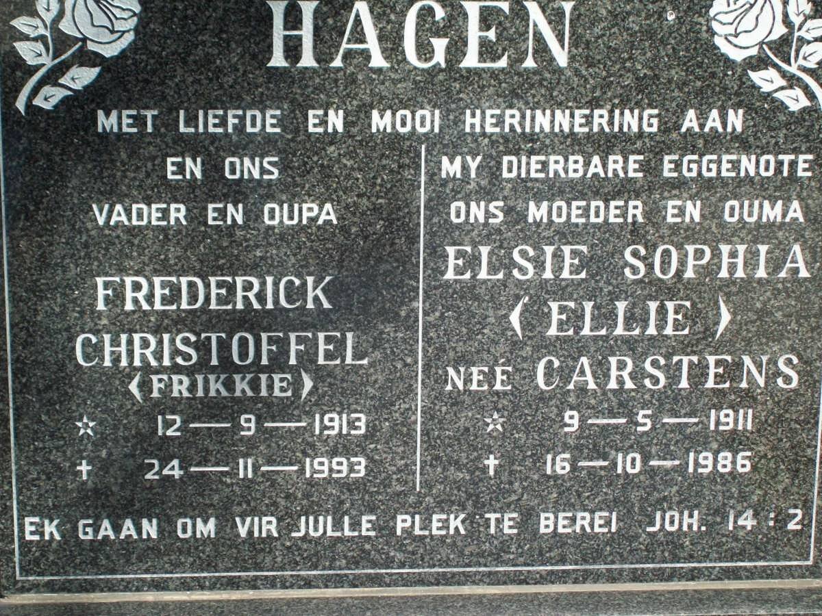 HAGEN Frederick Christoffel 1913-1993 &amp; Elsie Sophia CARSTENS 1911-1986