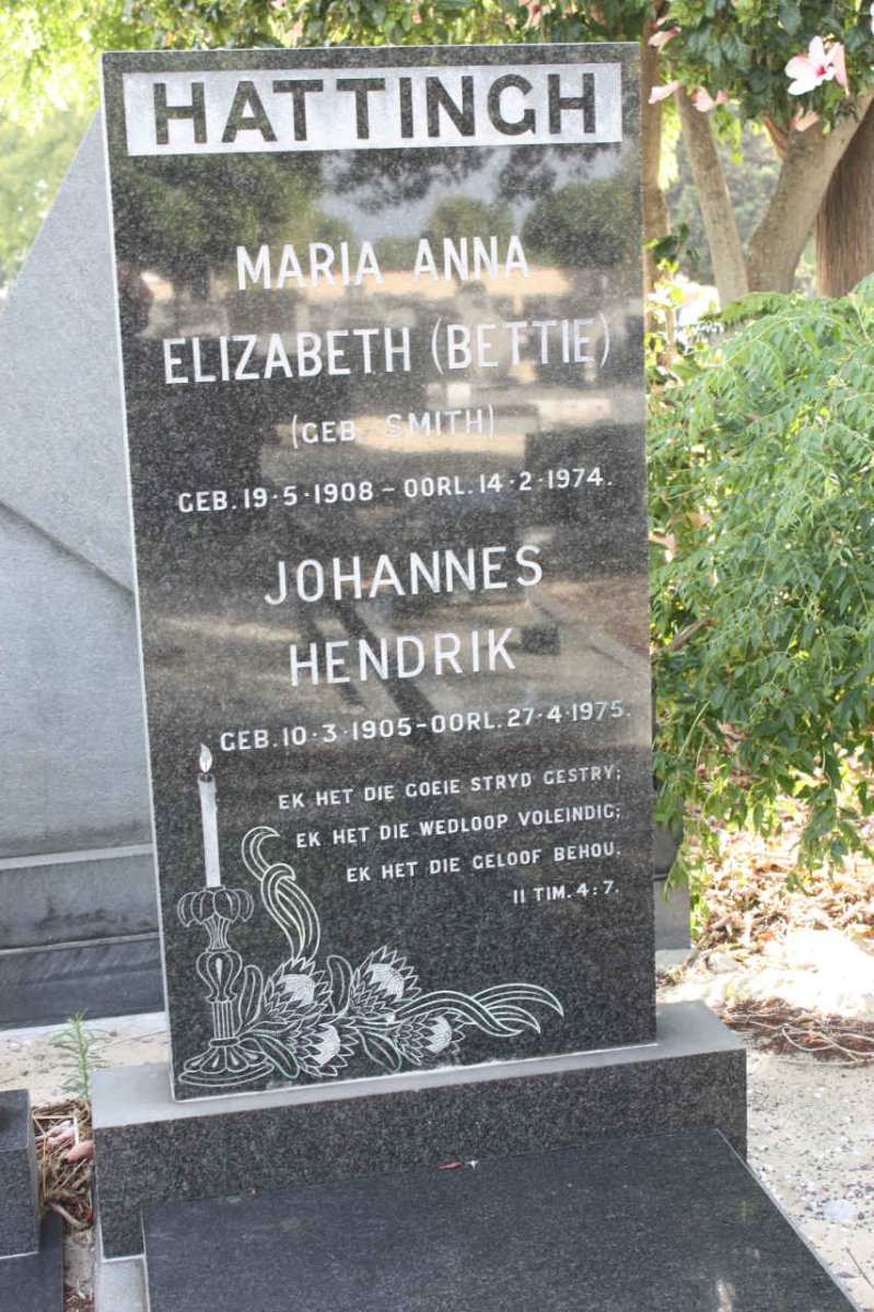 HATTINGH Johannes Hendrik 1905-1975 &amp; Maria Anna Elizabeth SMITH 1908-1974