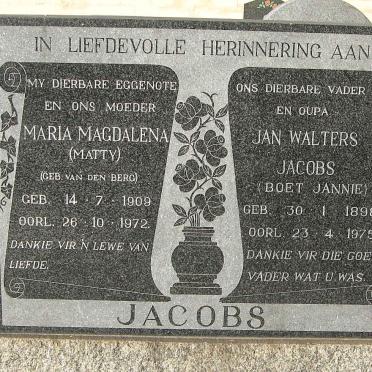 JACOBS Jan Walters 1898-1975 &amp; Maria Magdalena VAN DEN BERG 1909-1972