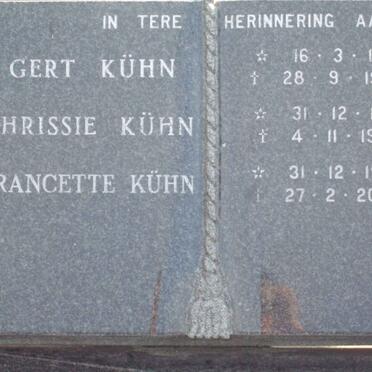 KUHN Gert 1917-1994 :: KUHN Chrissie 1916-1995 :: KUHN Francette 1942-2002