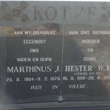 KOTZÉ Marthinus J. 1904-1976 &amp; Hester W.E. VAN ZYL 1919-2007