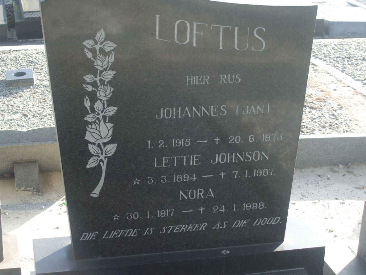 LOFTUS Johannes 1915-1973 :: JOHNSON Nora 1894-1987 :: LOFTUS Nora 1917-1998