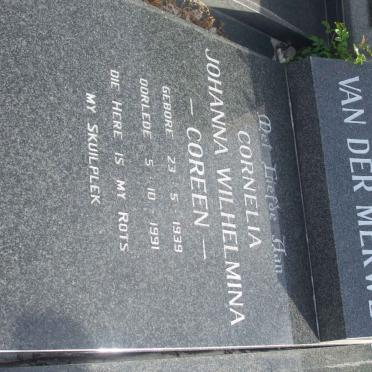 MERWE Cornelia Johanna Wilhelmina, van der 1939-1991