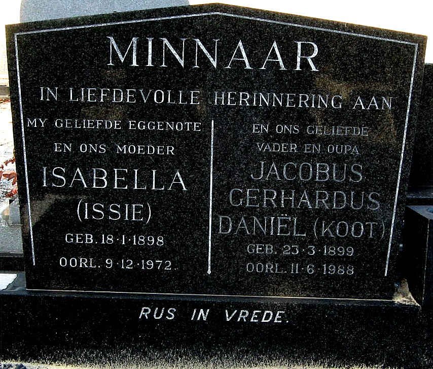 MINNAAR Jacobus Gerhardus Daniël 1899-1988 &amp; Isabella 1898-1972