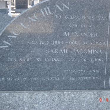MACLACHLAN Alexander 1884-1958 &amp; Sarah Jacomina 1884-1957