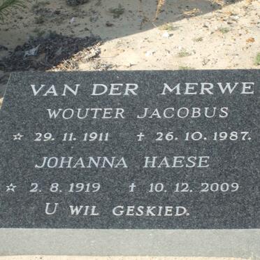 MERWE Wouter Jacobus, van der 1911-1987 &amp; Johanna HAESE 1919-2009