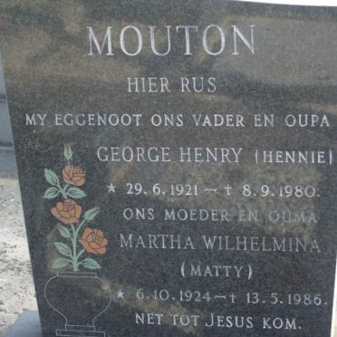 MOUTON George Henry 1921-1980 &amp; Martha Wilhelmina 1924-1986