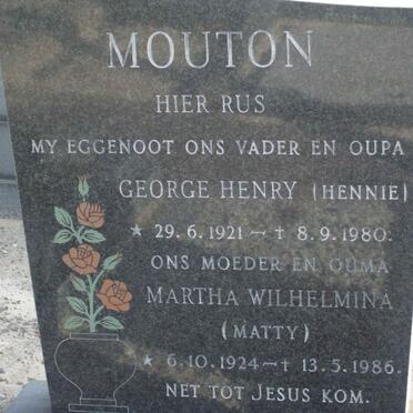 MOUTON George Henry 1921-1980 &amp; Martha Wilhelmina 1924-1986