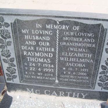 McCARTHY Raymond Thomas 1934-1993 &amp; Elizabeth Wilhelmina Jacoba 1931-2000