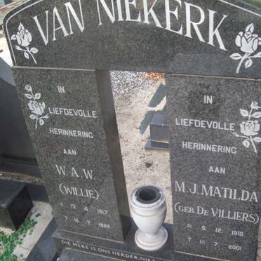 NIEKERK W.A.W., van 1917-1989 &amp; M.J. Matilda DE VILLIERS 1916-2001