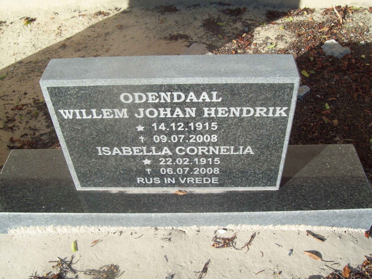 ODENDAAL Willem Johan Hendrik 1915-2008 &amp; Isabella Cornelia 1915-2008
