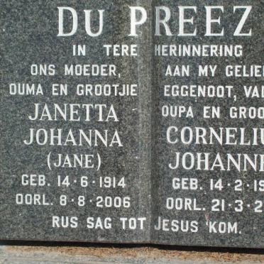 PREEZ Cornelius Johannes, du 1913-2001 &amp; Janetta Johanna 1914-2006