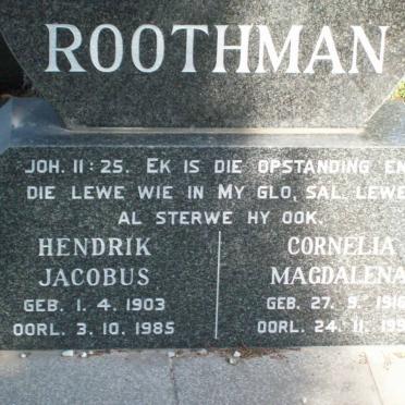 ROOTHMAN Hendrik Jacobus 1903-1985 &amp; Cornelia Magdalena 1916-1996