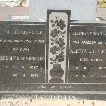 ROUX Roedolf B. de V., le 1897-1974 &amp; Aletta J.E. CARSE 1905-1977